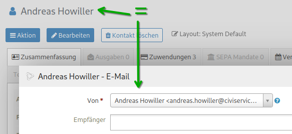 screenshot: Mail und Kontaktname